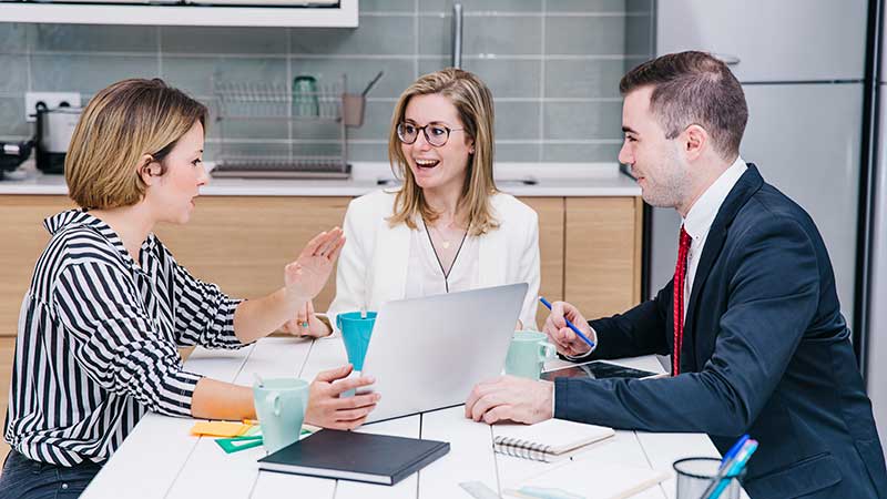 Corporate professionals using service modules and modern UI tools